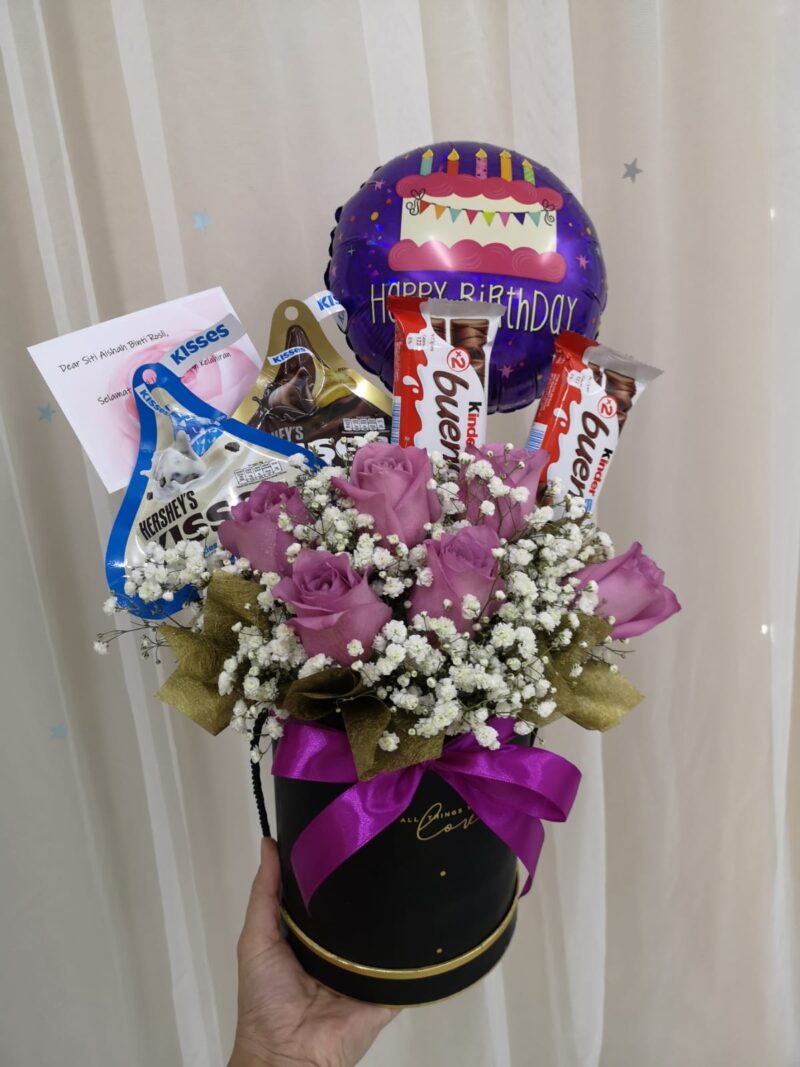 Flower Bouquet Purple Roses with Chocolate